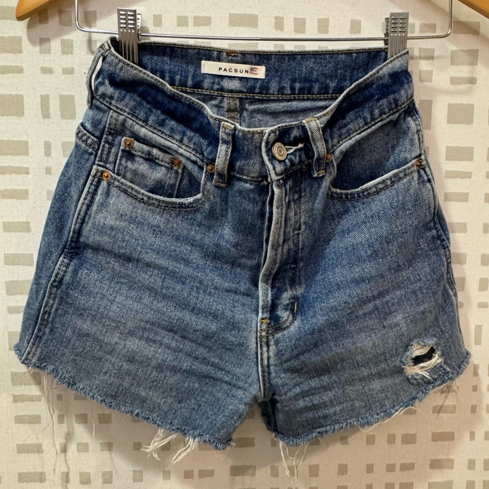 PacSun Blue Jean Shorts with Distressed Raw Hem